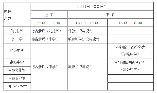 陕西教师资格考试时间安排表